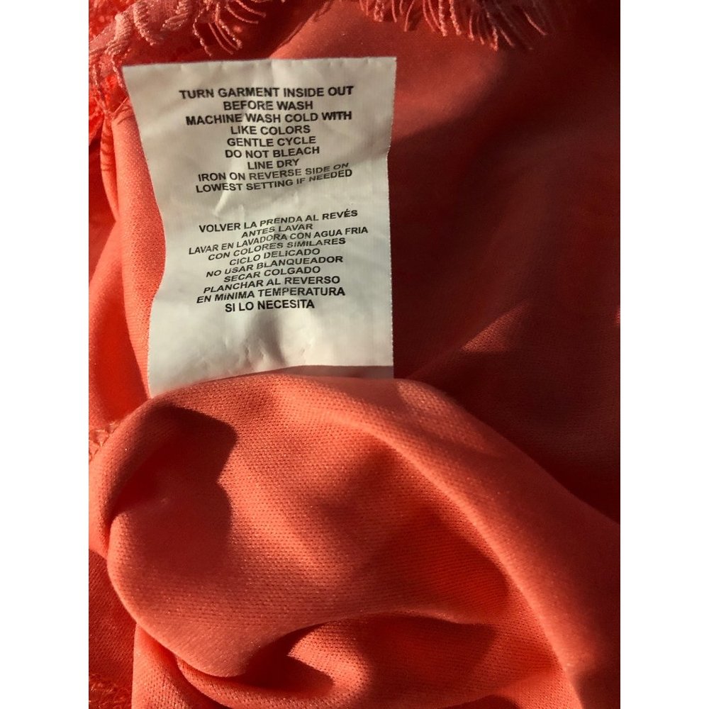 Hint Of Mint L Dress Coral Orange Lace Mock Neck Sleeveless Lined Pretty Work - Picture 7 of 8